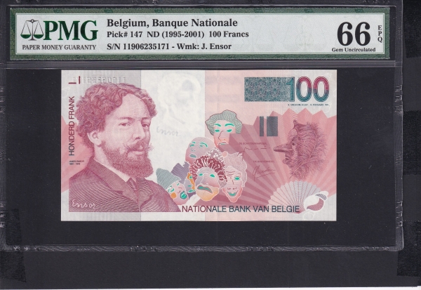 BELGIUM-⿡-PMG66-100 FRANCS-#147-1995