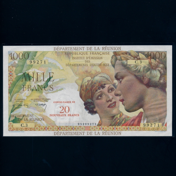 REUNION-레위니옹-20 NOUVEAUX FRANCS ON 1,000 FRANCS-#55-1967~1971년