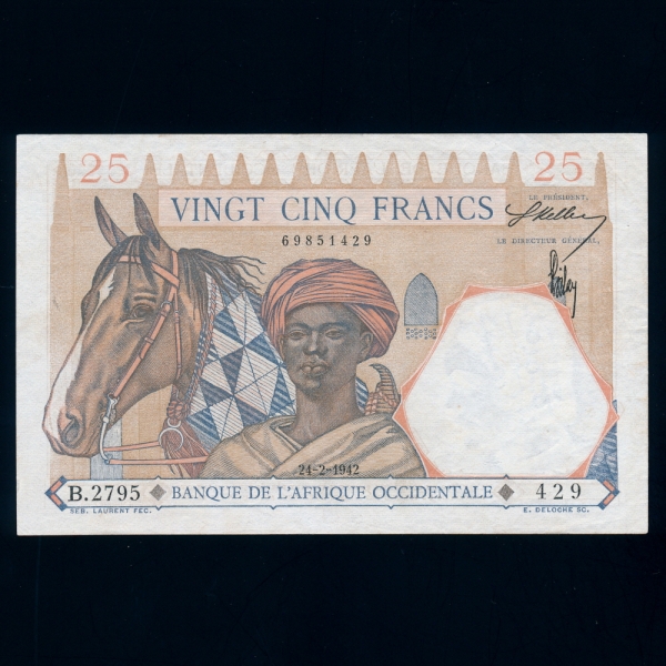 FRENCH WEST AFRICA- ī-25 FRANCS-P27-1942