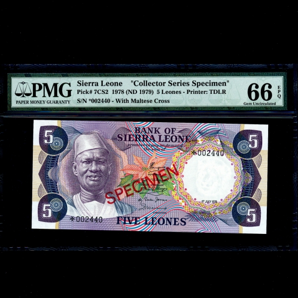 SIERRA LEONE(ÿ󸮿)-#7CS2-#PMG66-SPECIMEN-NO.002440-5 LEONES-1979