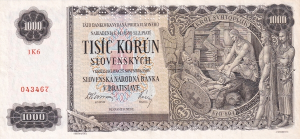 SLOVAKIA-슬로바키아-P13-KING SVATOPLUK(모라비아의 스바토플룩 I세)-SPECIMEN-1.000 KORUN-1940년