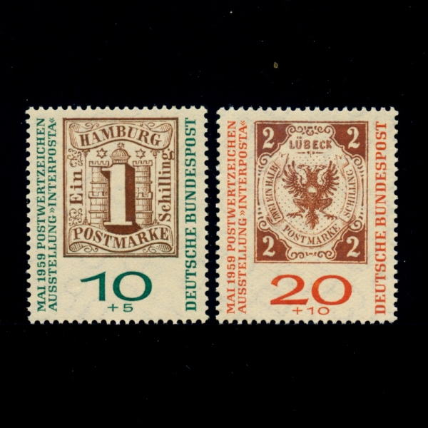 GERMANY(독일)-#B366~7(2종)-STAMP OF HAMBURG, 1859 AND LUBECK, 1859(1859년 함부르크,뤼벡의 우표)-1959년
