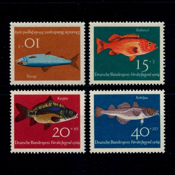 GERMANY(독일)-#B396~9(4종)-FISH(어류)-1964.4.10일