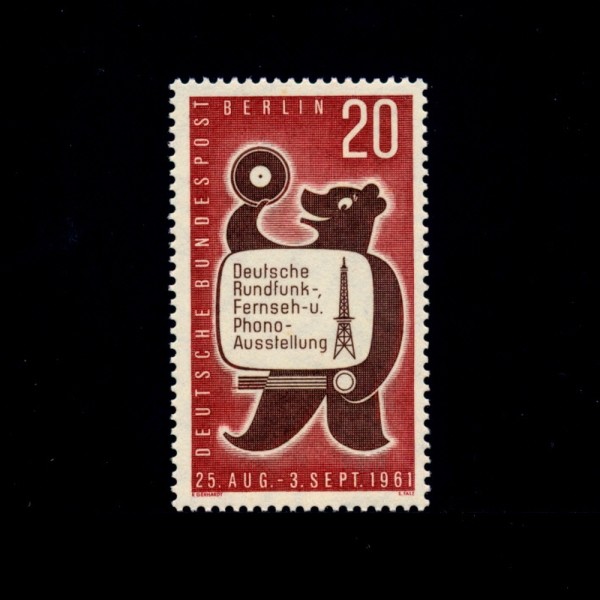 GERMAN OCCUPATION STAMPS(베르린)-#9N195-20pf-BERLIN BEAR WITH RECORD, TV SET & RADIO TOWER(곰,레코드,텔레비전,방송국)-1961.8.3일