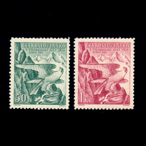 CZECHOSLOVAKIA(ü)-#241~2(2)-PEREGRINE FALCON, SOKOL EMBLEM(䷹׸ )-1938.1.21