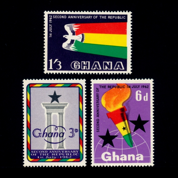 GHANA()-#121~3(3)-2RD ANNIV. OF THE REPUBLIC(ȭ 2° )-1962.7.1