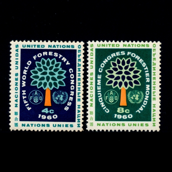 UNITED NATIONS,OFFICES IN NEW YORK( -)-#81~2(2)-TREE, FAO AND UN EMBLEMS(, ķⱸ)-1960.8.29