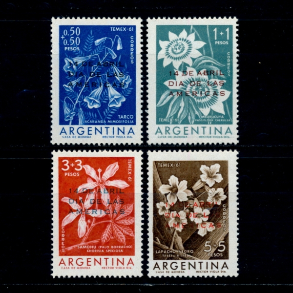 ARGENTINA(ƸƼ)-#B31~4(4)-JACARANDA,PASSIONFLOWER,ORCHID AND TABEBUIA(ī,Ľ÷ζ,,Ÿ̾)-1961.4.15