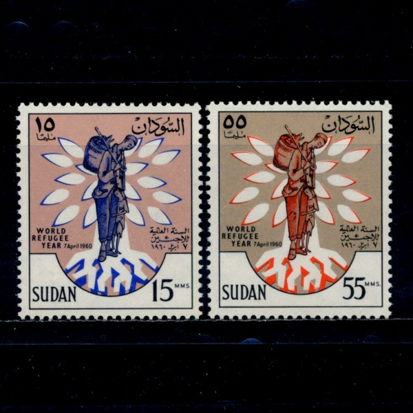 SUDAN()-#128~9(2)-UPROOTED OAK EMBLEM, REFUGEE MAN AND CHILD(Ѹ  ũ ,)-1960.4.7