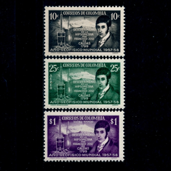 COLOMBIA(ݷҺ)-#680, C309~10(3)-FRANCISCO JOSE DE CALDAS AND HYPSOMETER(ý ȣ  Įٽ, )-1958.5.12