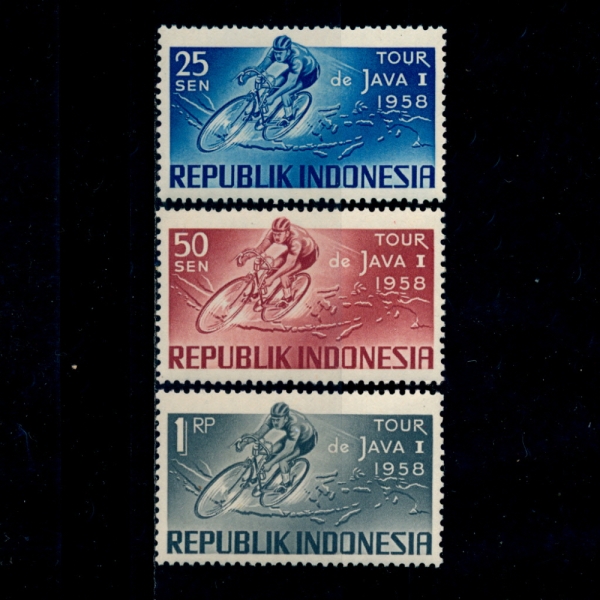 INDONESIA(ε׽þ)-#465~7(3)-CYCLISTS AND MAP(Ŭ ,)-1958.11.15